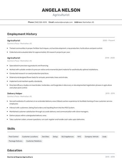 Agriculturist Resume