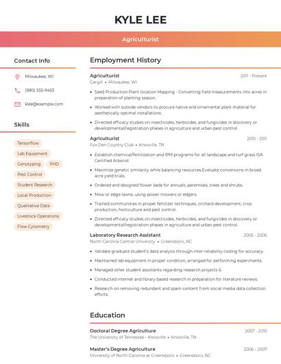 Agriculturist Resume