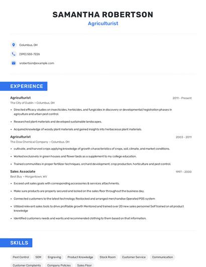 Agriculturist Resume