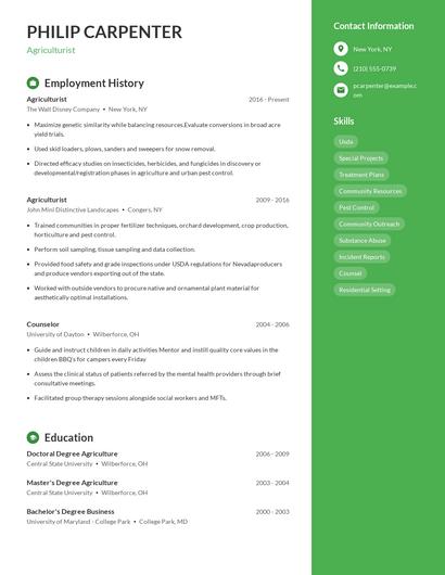 Agriculturist Resume