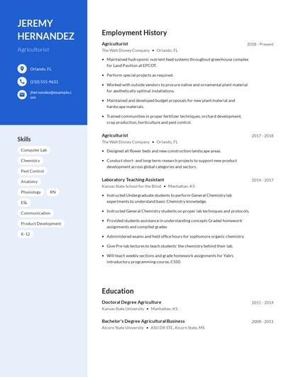 Agriculturist Resume