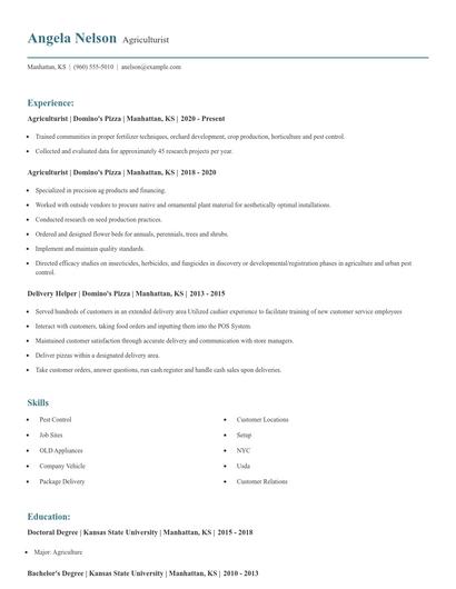 Agriculturist Resume