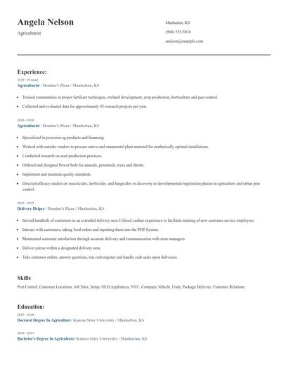 Agriculturist Resume