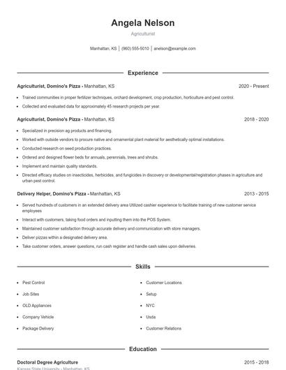 Agriculturist Resume