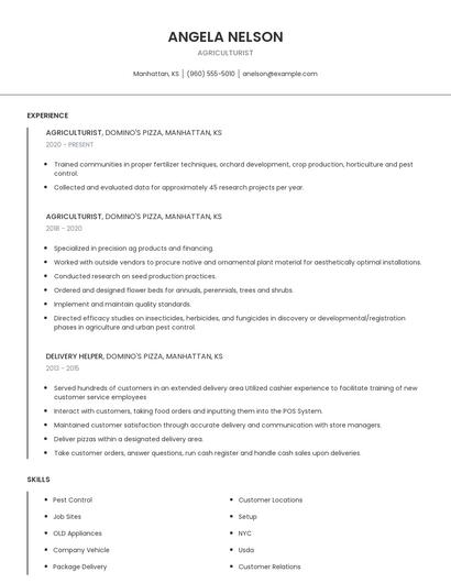 Agriculturist Resume