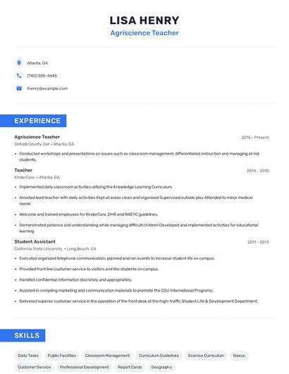 Agriscience Teacher Resume