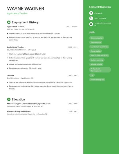 Agriscience Teacher Resume