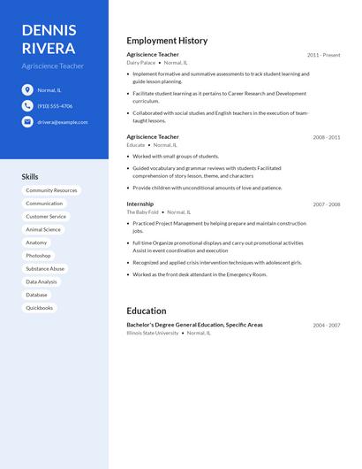 Agriscience Teacher Resume