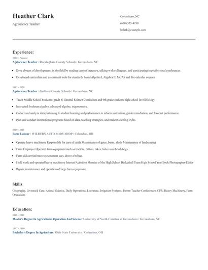 Agriscience Teacher Resume