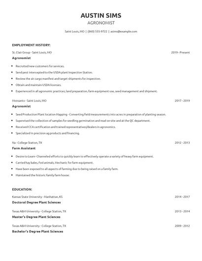 Agronomist Resume