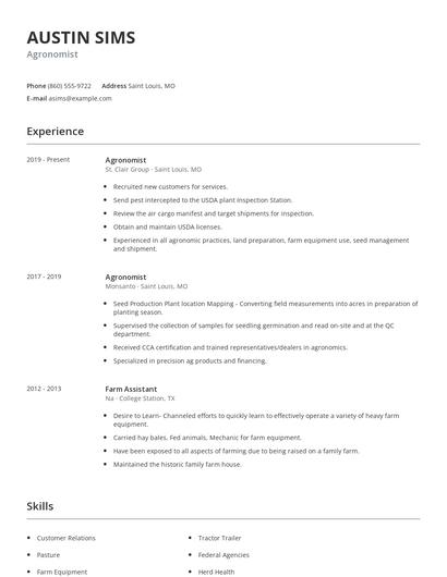 Agronomist Resume