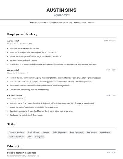 Agronomist Resume