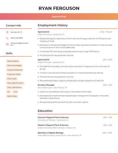 Agronomist Resume