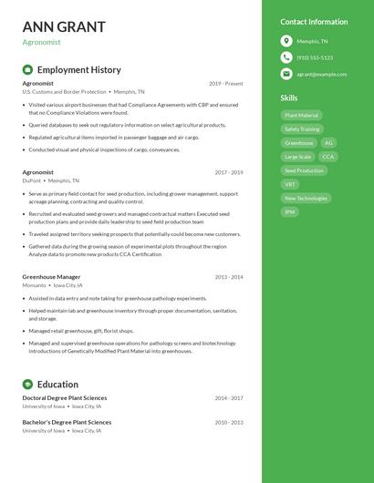 Agronomist Resume