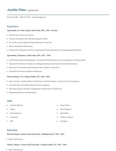 Agronomist Resume