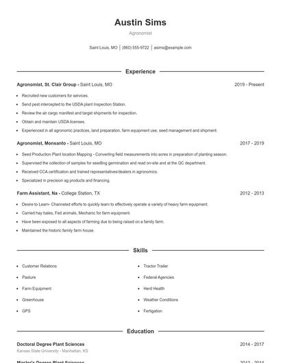 Agronomist Resume