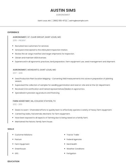 Agronomist Resume