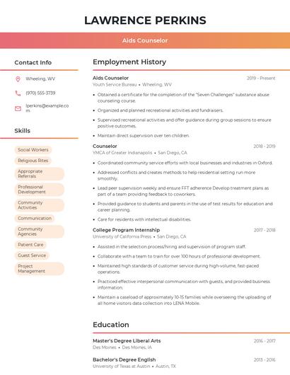 Aids Counselor Resume