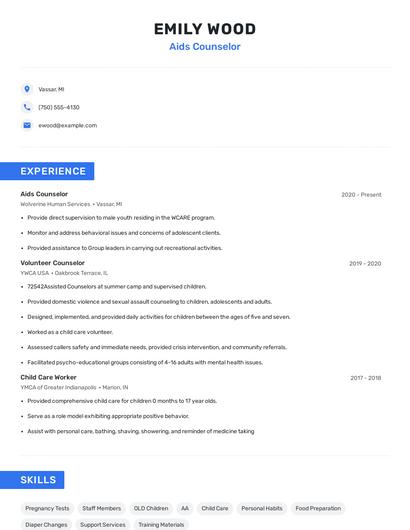 Aids Counselor Resume