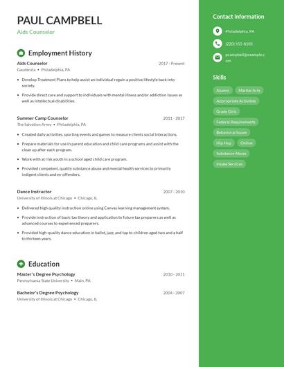 Aids Counselor Resume