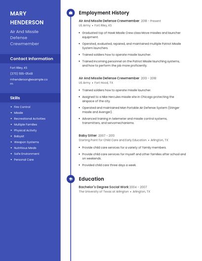 Air And Missile Defense Crewmember Resume