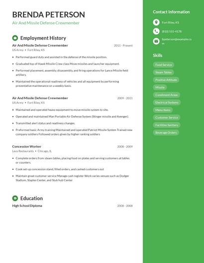 Air And Missile Defense Crewmember Resume
