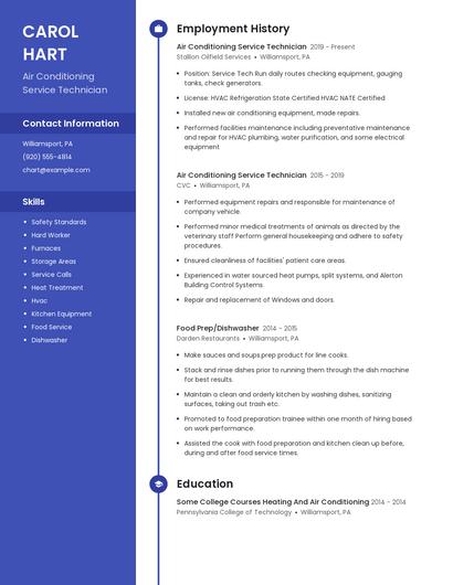 Air Conditioning Service Technician Resume