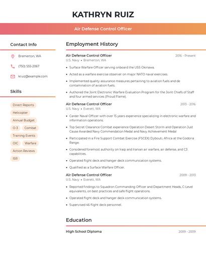 Air Defense Control Officer Resume