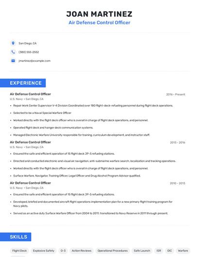 Air Defense Control Officer Resume
