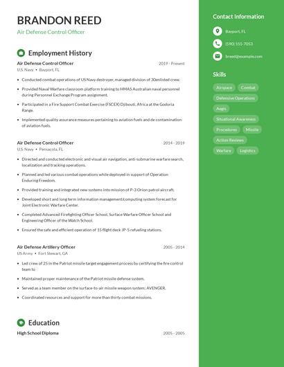 Air Defense Control Officer Resume