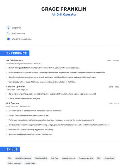 Air Drill Operator Resume
