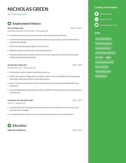 Air Drill Operator Resume