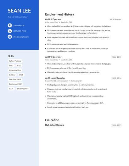 Air Drill Operator Resume
