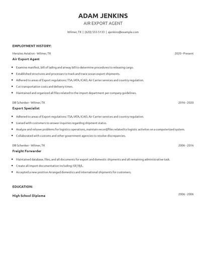 Air Export Agent Resume