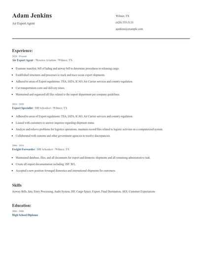 Air Export Agent Resume