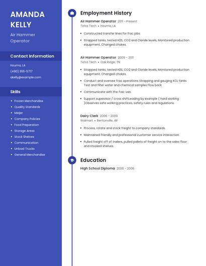 Air Hammer Operator Resume