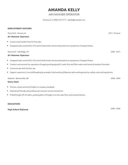 Air Hammer Operator Resume