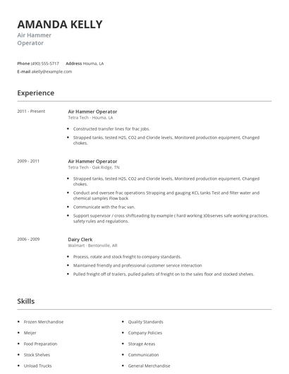 Air Hammer Operator Resume