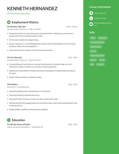 Air Hammer Operator Resume
