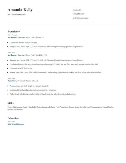Air Hammer Operator Resume