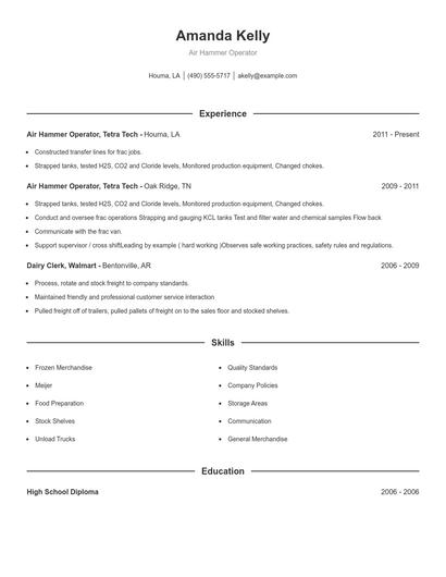 Air Hammer Operator Resume
