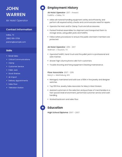 Air Hoist Operator Resume