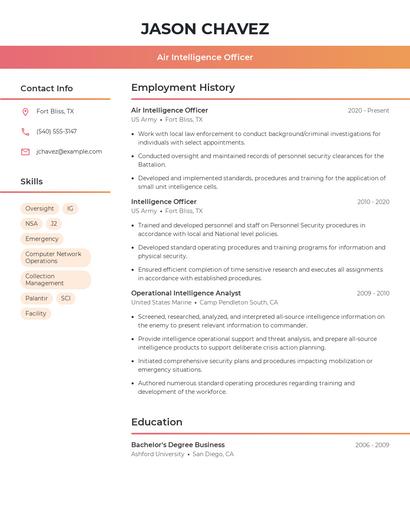 Air Intelligence Officer Resume