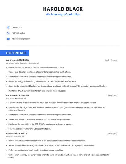 Air Intercept Controller Resume