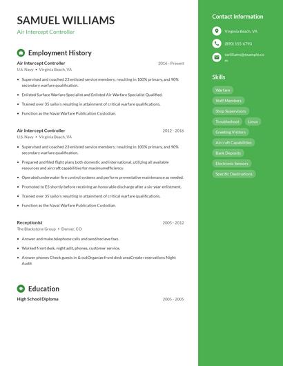 Air Intercept Controller Resume