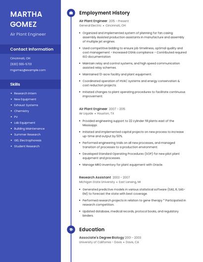 Air Plant Engineer Resume