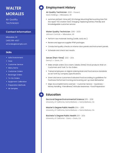 Air Quality Technician Resume