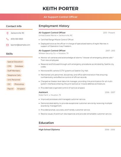 Air Support Control Officer Resume