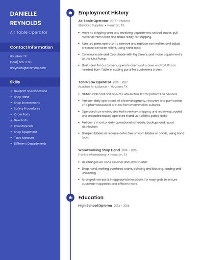 Air Table Operator Resume
