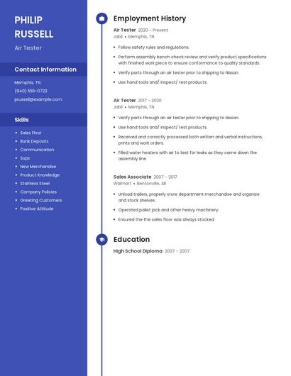 Air Tester Resume